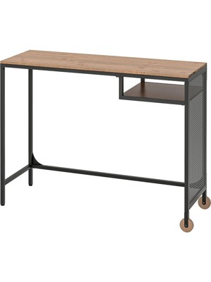 IKEA Fjällbo Siyah 100X36 cm Çalışma Masası Rustik Metal ve Masif Ahşap