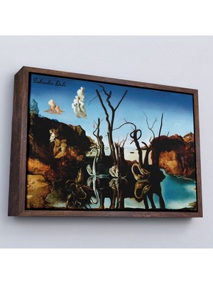 Harita Sepeti Çerçeveli Salvador Dali - Filleri Yansıtan Kuğular Tablo - Swans Reflecting ELEPHANTS-7118