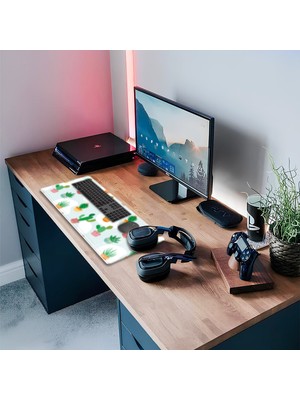 Decorita Cam Mouse Pad | Cam Masa Matı | Kaktüs Tasarım | Large | 40CM x 80CM