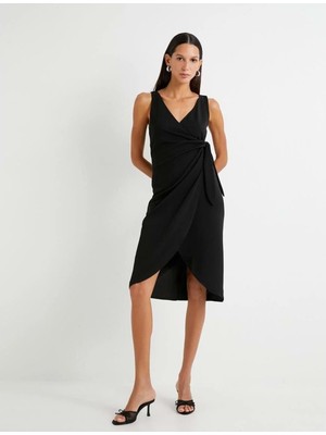 Koton Anvelop Elbise V Yaka Bağlama Detaylı - Koton - 4SAK80103EK - Siyah - Xs