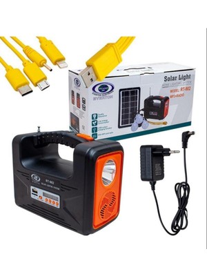 Nidage Siyah RT-902 Güneş Enerjili Solar Şarjlı Bluetoothlu Mp3-Radyolu Çadır Kamp Aydınlatma Fener Seti S