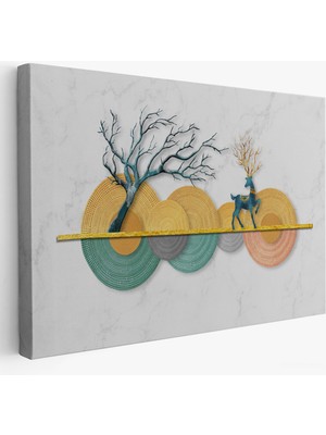 Harita Sepeti Modern Geometrik Dairelerden ve Geyikler TABLOSU-7224