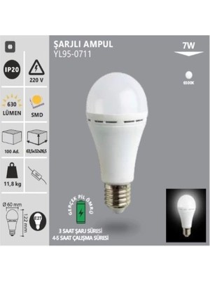 Mst Yapı Market Noas YL95-0711 Şarjlı LED Ampul 7W