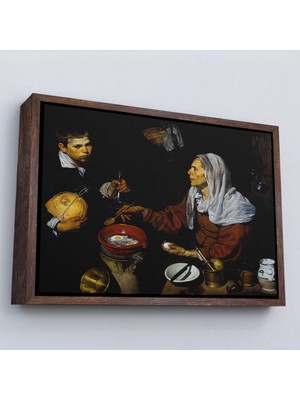 Harita Sepeti Çerçeveli Diego Velázquez - Yumurta Pişiren Yaşlı Kadın Tablosu - Old Woman Frying EGGS-7051