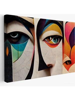 Harita Sepeti Çerçeveli Soyut Yüzler TABLOSU-7217