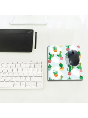 Decorita Cam Mouse Pad | Cam Masa Matı | Kaktüs Tasarım | Small | 18CM x 22CM