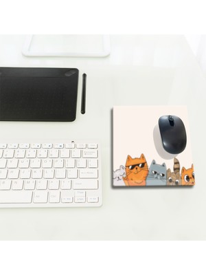 Decorita Cam Mouse Pad | Cam Masa Matı | Cool Cats | Small | 18CM x 22CM