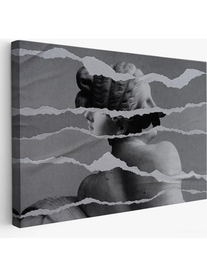 Harita Sepeti Çerçeveli Yunan Heykeli Görüntüsü Yırtık Kağıt TABLOSU-7231