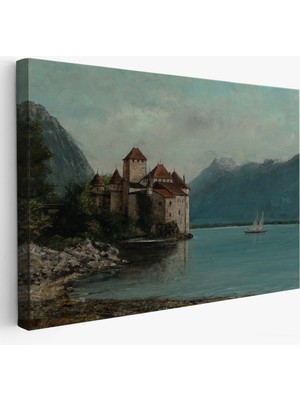 Harita Sepeti Çerçeveli Gustave Courbet - Cenevre Gölü'ndeki Chillon Kalesi TABLO-7094