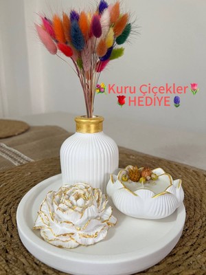 Love Candle Dekor Altın Vazo Seti, 5’li Vazo Seti, Mumlu Vazo Seti, Kuru Çiçekler Hediye