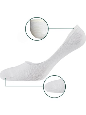 Eyon Socks Bambu Kadın Babet 6 Siyah 6 Beyaz Çorap, Dikişsiz, Kaydırmaz Silikonlu Topuk 12'li Paket