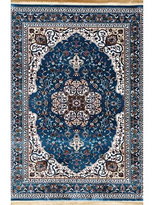 Trendy Carpet Trendycarpet Bambu Dokusunda Etnik Desenli Halı Salon Oturma Odası Antialerjik Lacivert 3856