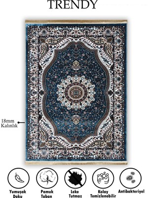 Trendy Carpet Trendycarpet Bambu Dokusunda Etnik Desenli Halı Salon Oturma Odası Antialerjik Lacivert 4158