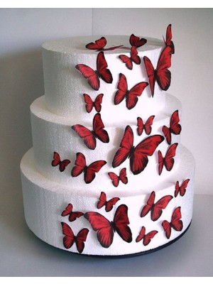 Parti Furyası Pasta Balon Üzeri Dekor Kelebek Süsler  Pasta Balon Üzeri Süslemesi  pasta Yapımı Dekor Süsü Butterfly Kırmızı