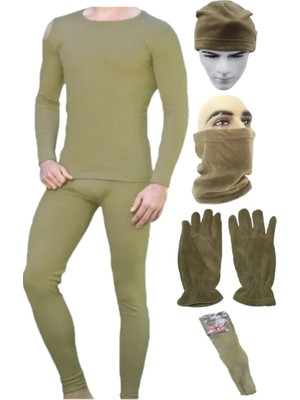 Asker Yeşili Askeri Termal Nano Içlik Takımı Polar Bere Boyunluk Eldiven Çorap Seti