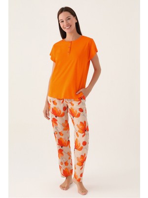 Pierre Cardin Orange Turuncu Kadın Kısa Kol Pijama Takımı 8812