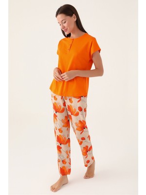 Pierre Cardin Orange Turuncu Kadın Kısa Kol Pijama Takımı 8812