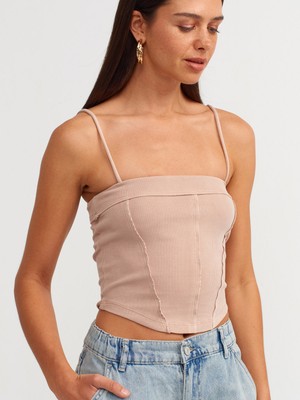 Dilvin 20794 Askılı Crop Top-Bej