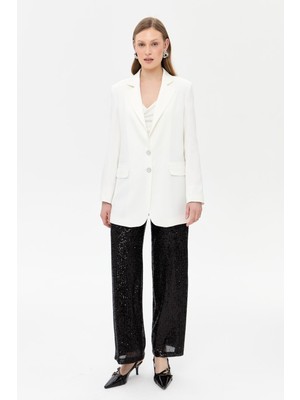 Accort Çift Düğmeli Cep Detaylı Krep Ceket - Kemık