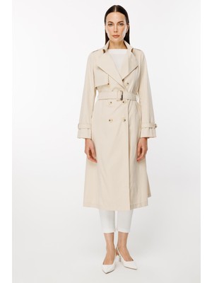 Accort Kruvaze Yaka Kuşaklı Trençkot - Bej
