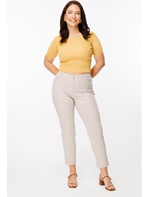 Accort Büyük Beden Yüksek Bel Dar Paça Pantolon-TAŞ