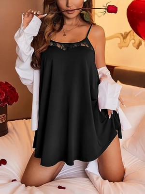 Passense Kadın Askılı Yaka Dantel Detay Sandy Gecelik Elbise