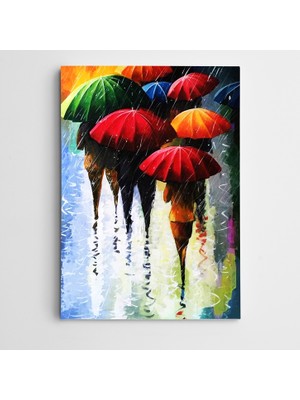 Dekolata Yağmur ve Şemsiyeler Modern Sanat Kanvas Tablo