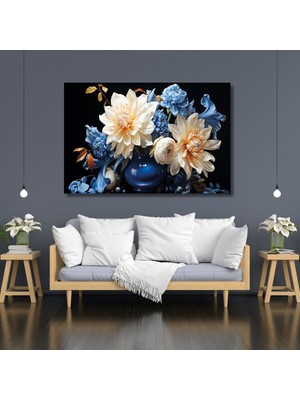 Gaagart Tekli Yatay Kanvas Duvar Tablosu Mavi Vazo ve Çiçek Tasarımı