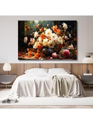 Gaagart Tekli Yatay Kanvas Duvar Tablosu Vazoda Renkli Yıldız Çiçekleri