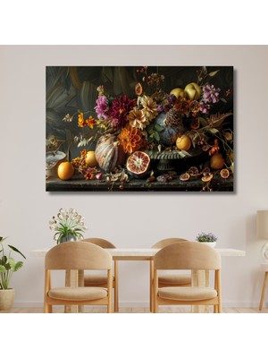 Gaagart Tekli Yatay Kanvas Mutfak Tablosu Çiçekler ve Kuru Meyve