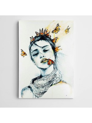 Dekolata Kelebekler ve Kadın Modern Sanat Kanvas Tablo