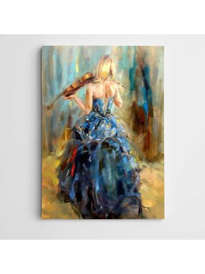 Dekolata Kadın ve Keman Modern Sanat Kanvas Tablo