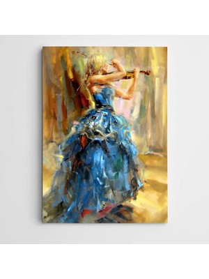 Dekolata Keman Çalan Kadın Modern Sanat Kanvas Tablo