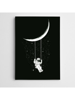Dekolata Ay Salıncak ve Astronot Modern Sanat Kanvas Tablo