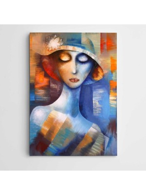 Dekolata Şapkalı Kadın Portesi Modern Sanat Kanvas Tablo