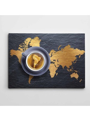 Dekolata Kahve Dünya Haritası Modern Sanat Kanvas Tablo