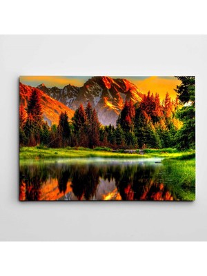 Dekolata Göl ve Dağ Manzarası Modern Sanat Kanvas Tablo
