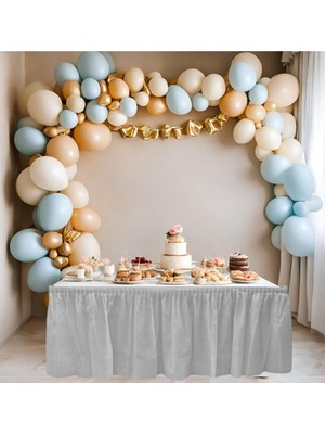 Parti Baskı Gümüş Gri Masa Eteği - Doğum Günü - Parti - Kına - Nişan - Etkinlik - Roll Up