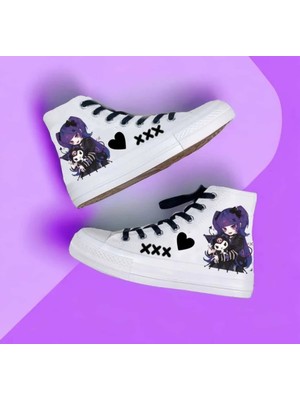 Amazoon Desing Mor Anime Krominilil Baskılı Xxx Beyaz Keten Çocuk Spor Ayakkabı Sneaker Amazoon Desing