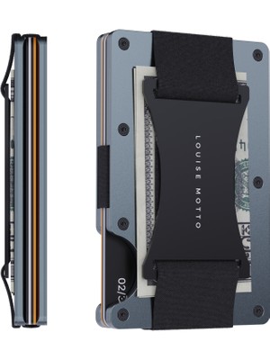 Louise Motto Burano Strap Minimalist Metal Cüzdan & Kartlık - RFID Koruma Özellikli Gri İnce Tasarım