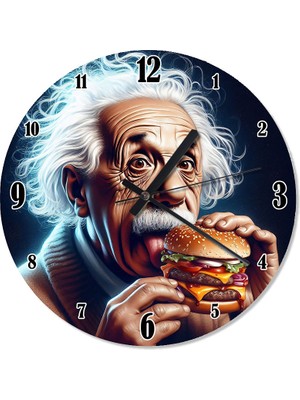 Tablomega Albert Einstein Hamburger Temalı Özel Tasarım Duvar Saati Duvar Saati