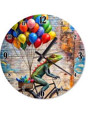 Tablomega Balonlu Bisiklet Süren Kertenkele Akarlı Duvar Saati