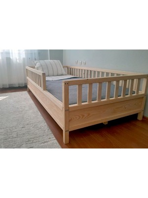 Oppipo Montessori Çocuk Karyola - Montessori Yatak - Ahşap Karyola - 45 cm Korkuluklu - OPPIPO56