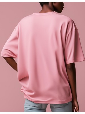 Gannhers Feedback Baskılı Pembe Oversize T-Shirt %100 Pamuklu Unisex Tişört