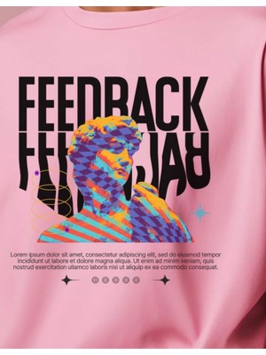 Gannhers Feedback Baskılı Pembe Oversize T-Shirt %100 Pamuklu Unisex Tişört