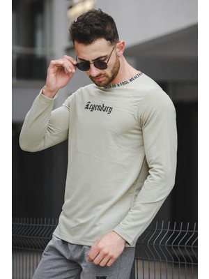 Oksit Legend Yakası Baskılı Slim Fit Likralı Sıfır Yaka Erkek Sweatshirt