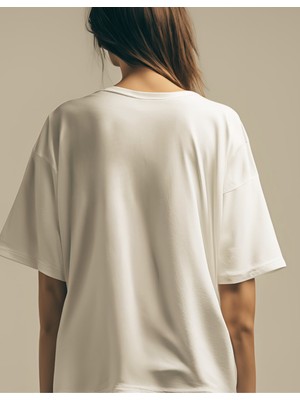 Gannhers Clean Baskılı Beyaz Oversize T-Shirt %100 Pamuklu Unisex Tişört