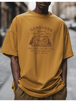 Gannhers Capture Hardal Sarı Oversize T-Shirt %100 Pamuklu Unisex Tişört