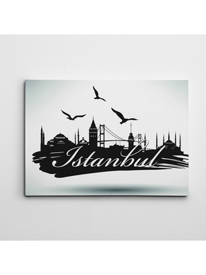 Dekolata İstanbul Silüeti Siyah Beyaz Kanvas Tablo