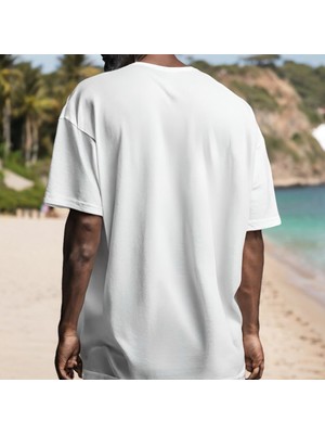 Gannhers Beach Oversize Beyaz T-Shirt %100 Pamuklu Unisex Tişört